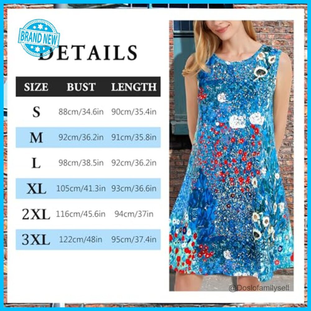 Floral Sleeveless Sundress with Pockets Casual Boho Beach Dress Loose Fit - Picture 5 of 6